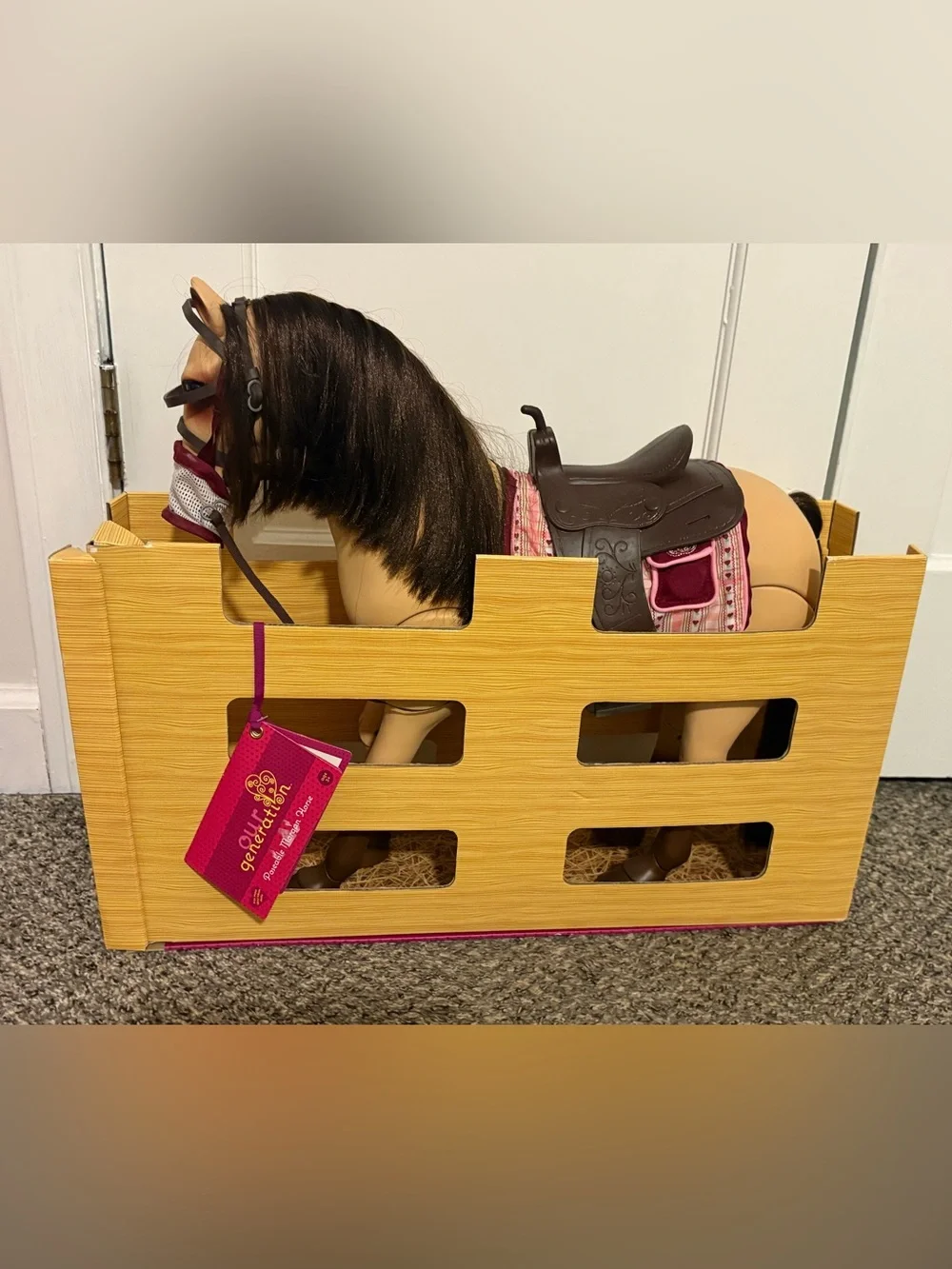 American Girl Pink Plaid Saddle Set with Brown Saddle